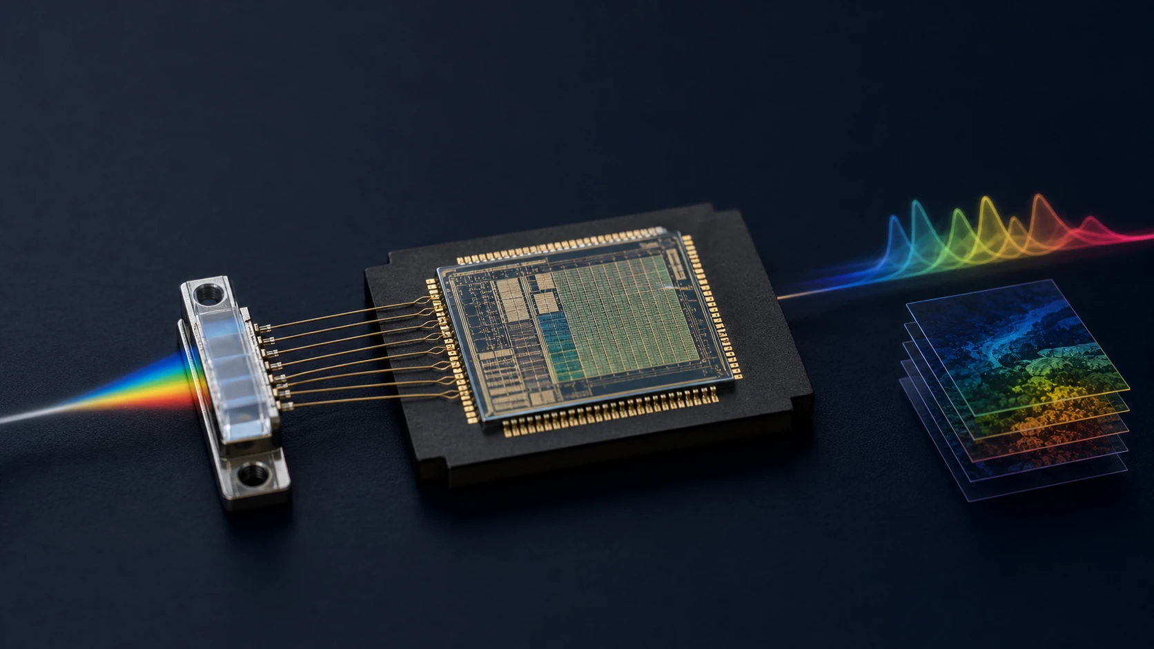 Conceptual visualization of in situ spectral reconstruction on a memristor chip