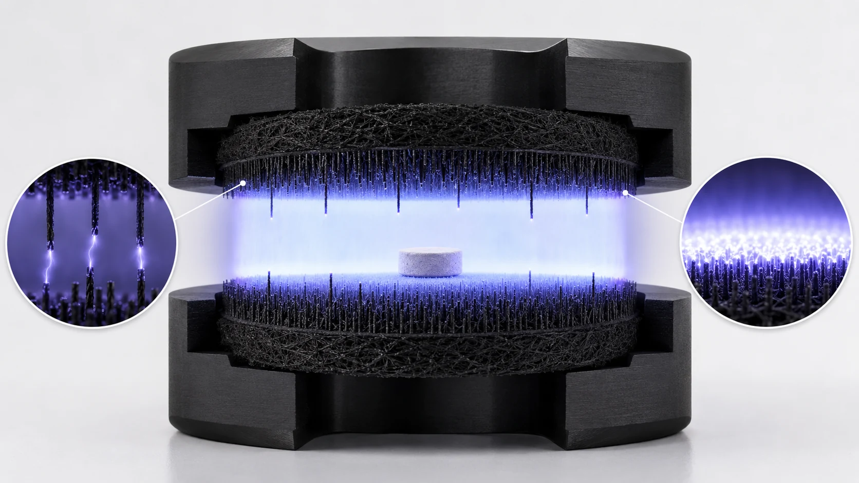 Stable atmospheric-pressure plasma generated between carbon-fibre-tip-enhanced electrodes